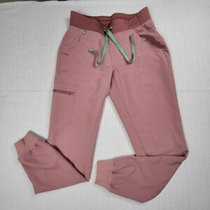 Figs Pink Joggers with Green Drawstring